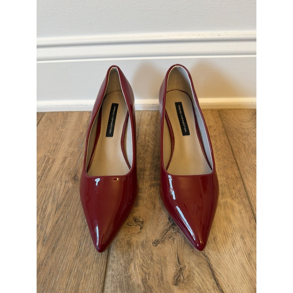 French Connection Hayley Pumps Women 7 Burgundy Good Patent Kitten Heel Pointed